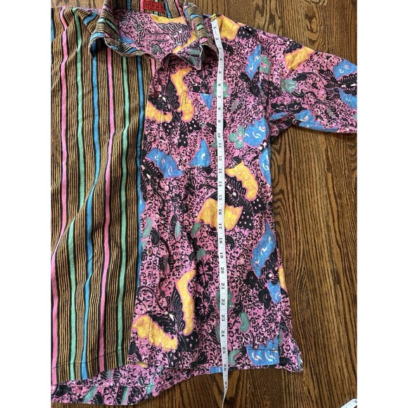 HAP Batik Shirt Men's Size Large Multicolor Short Sleeve Button Up Pink Retro - Picture 5 of 5